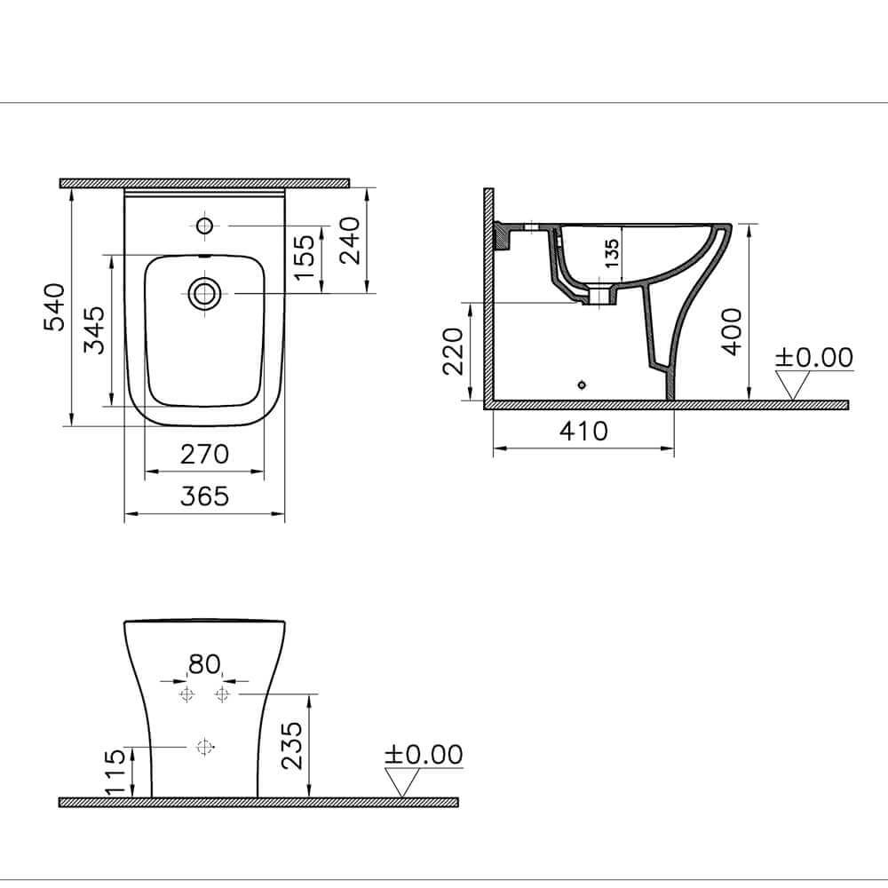 Sanitari Vitra filo muro Mia Square con wc rimless