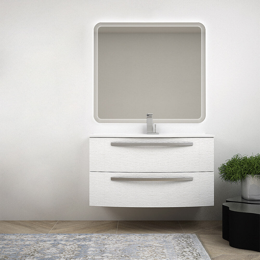 Mobile per bagno bianco frassino 100 cm sospeso design curvo Mod. Berlino