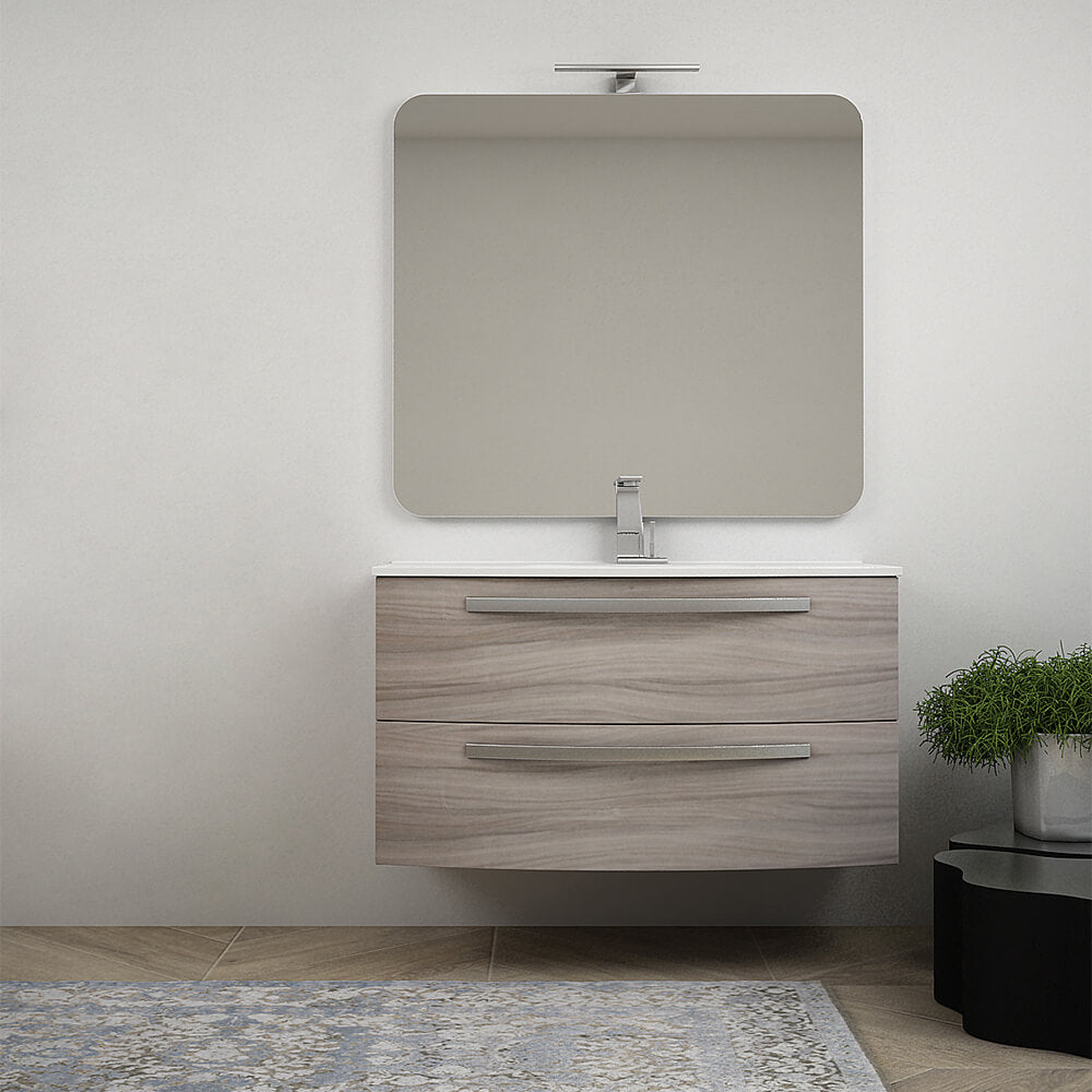 Mobile bagno 100 cm moderno sospeso curvo Larice modello Berlino