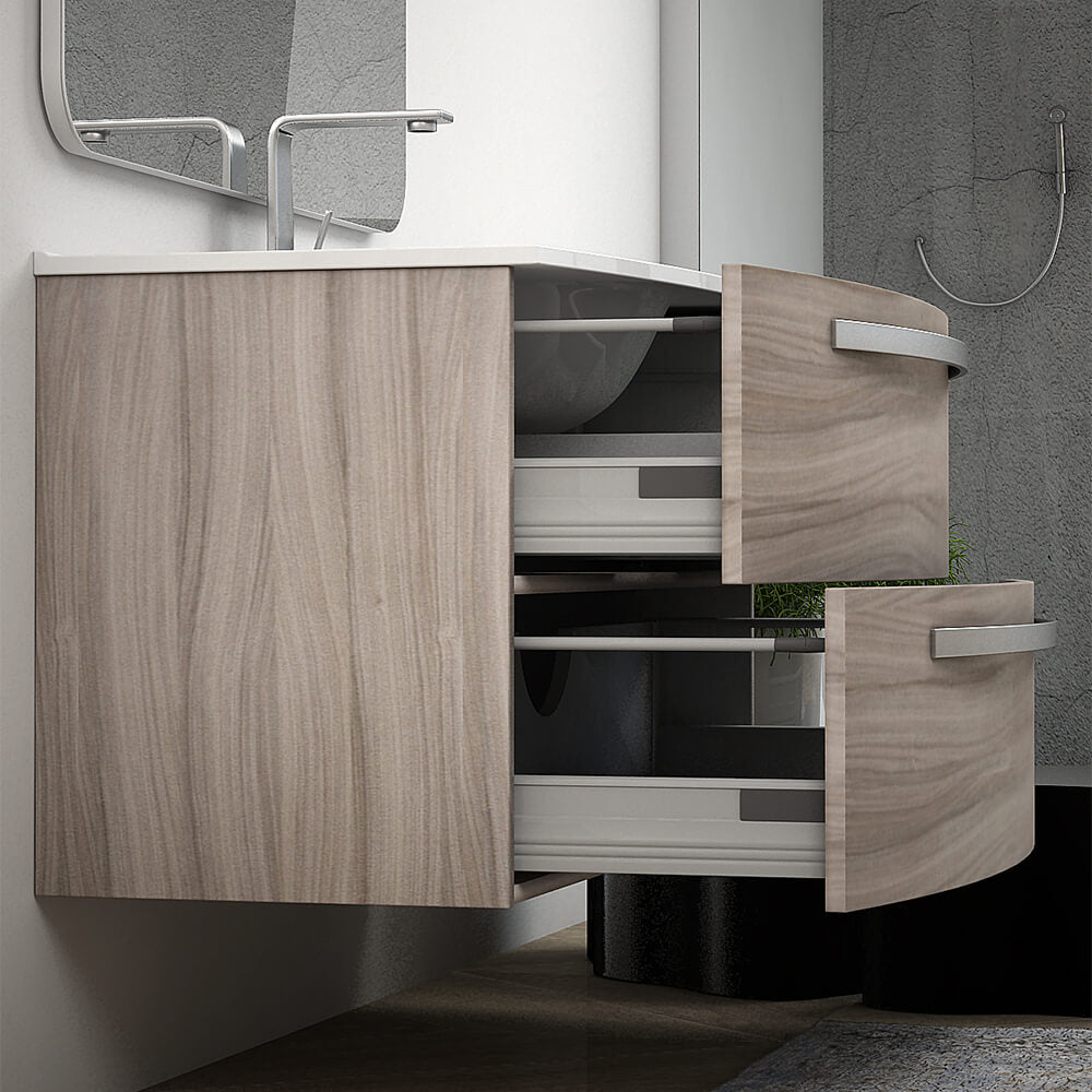 Mobile bagno 100 cm moderno sospeso curvo Larice modello Berlino