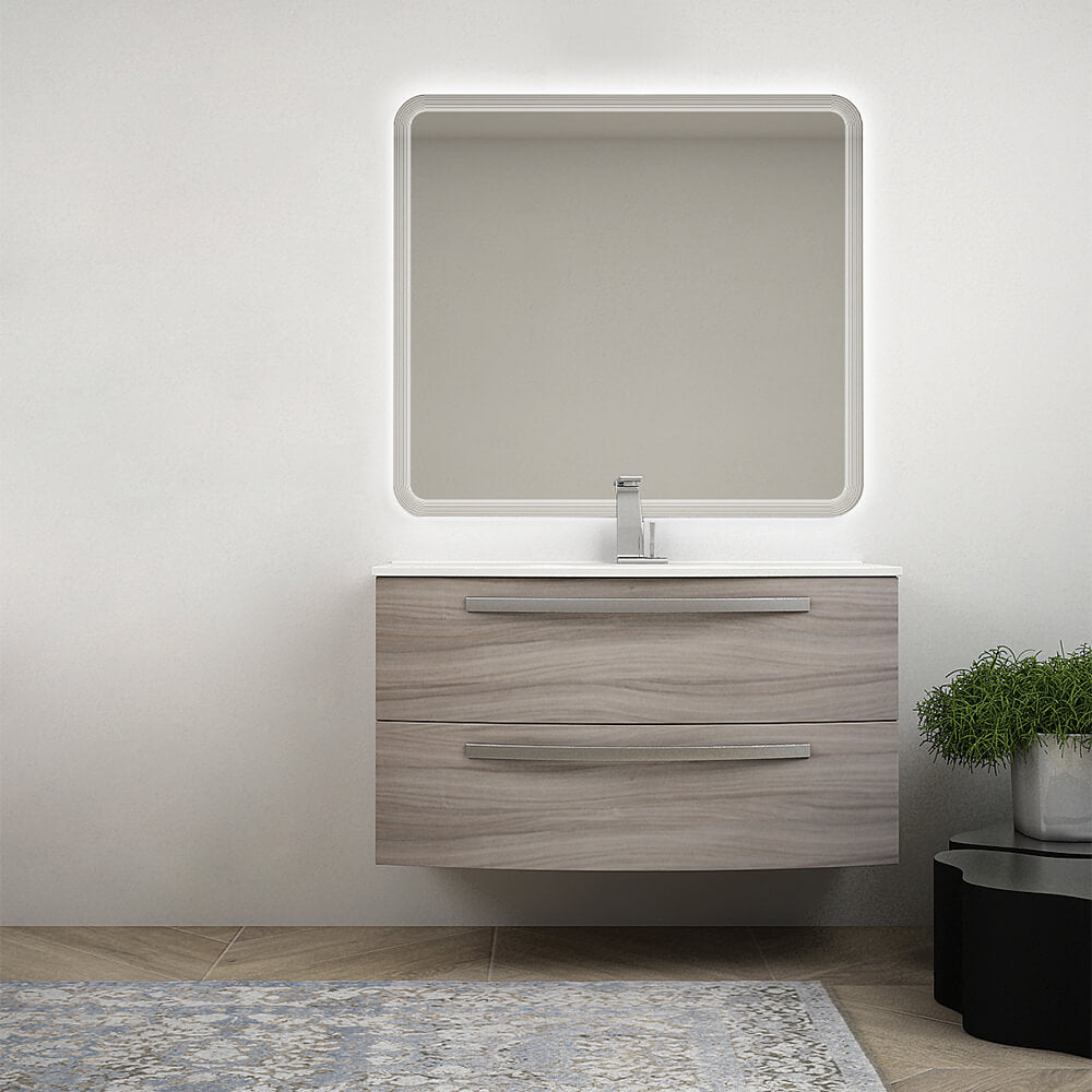 Mobile bagno 100 cm moderno sospeso curvo Larice modello Berlino