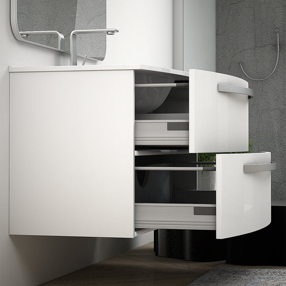 Mobile bagno sospeso 75 cm design tondo bianco lucido - Berlino