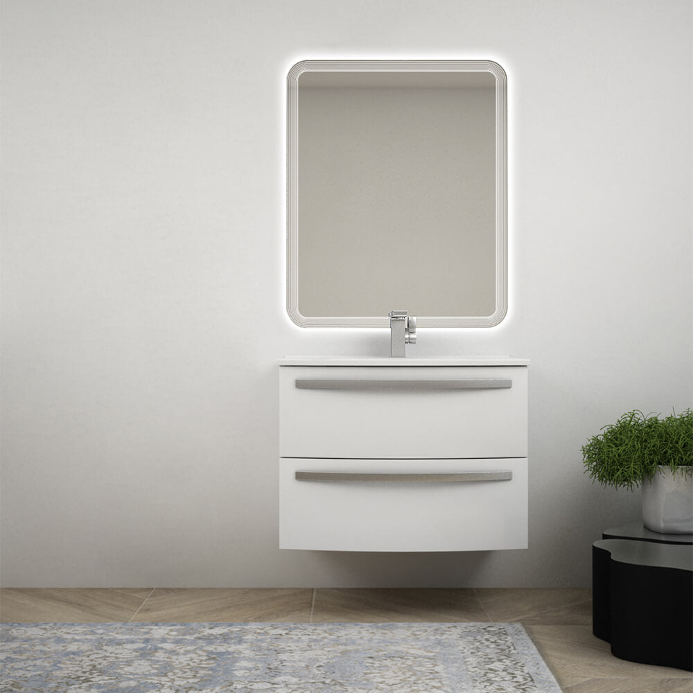 Mobile bagno sospeso 75 cm design tondo bianco lucido - Berlino