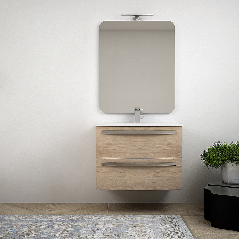 Mobile bagno rovere tabacco sospeso 75 cm design tondo - Berlino