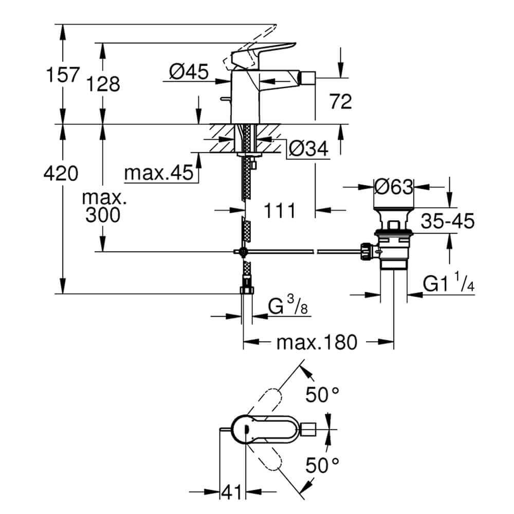 Set Miscelatori Grohe Bauedge lavabo bidet e vasca in ottone cromato con piletta di scarico INCLUSA