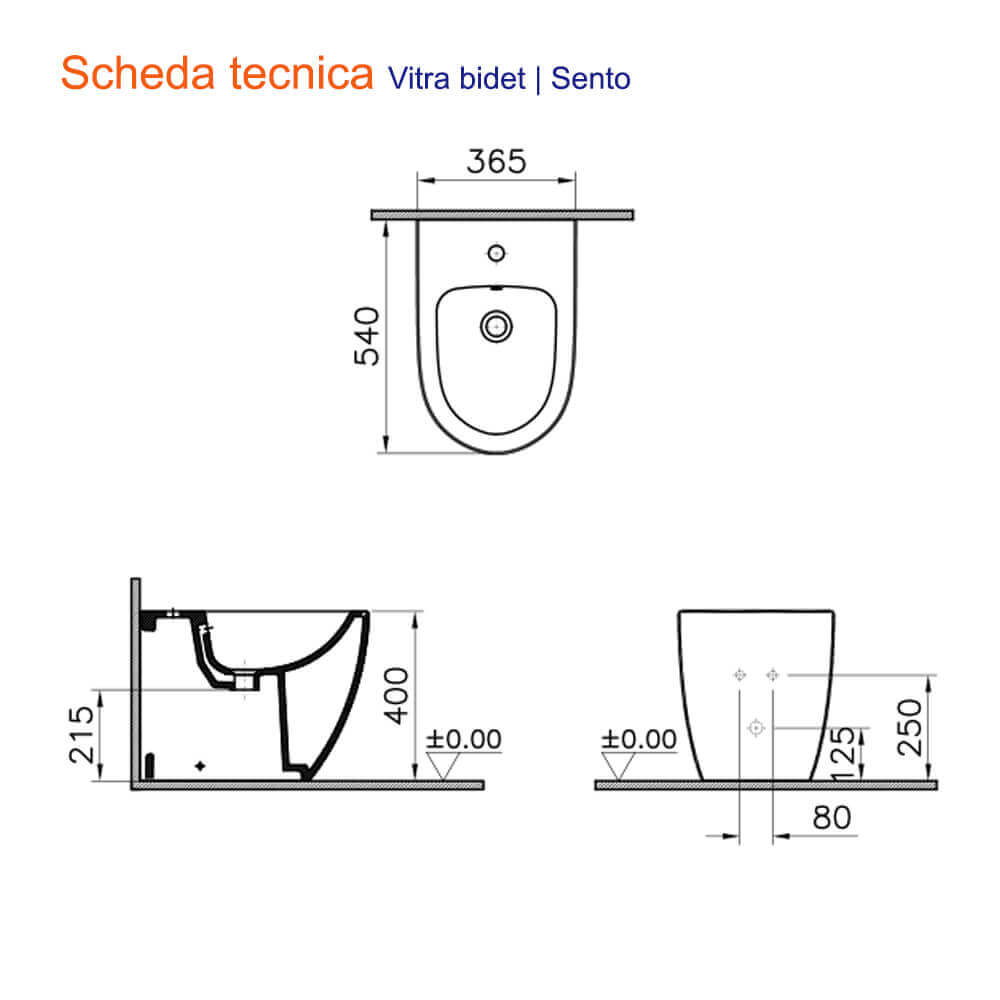 Sanitari Vitra Sento nero opaco filo muro con wc e bidet con sistema scarico rimless