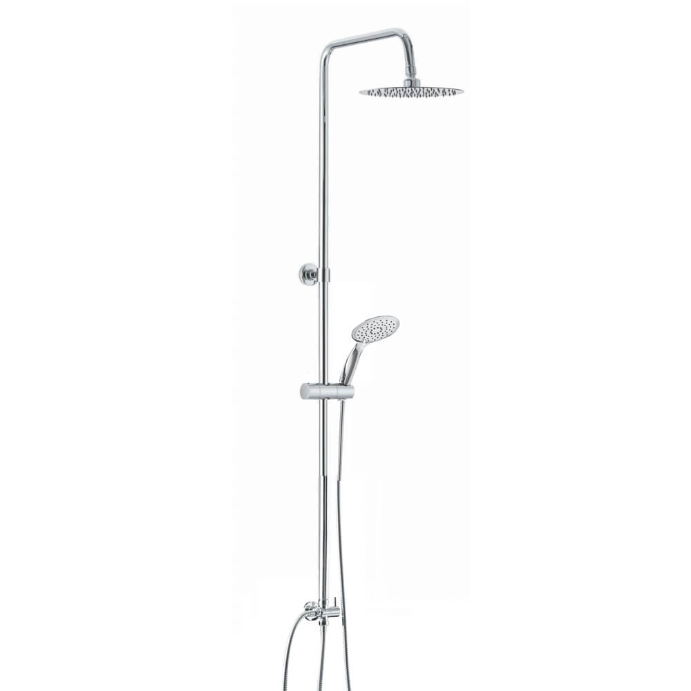 Colonna doccia tonda regolabile in acciaio con deviatore integrato doccetta 3 getti e soffione tondo ultra slim 25 cm