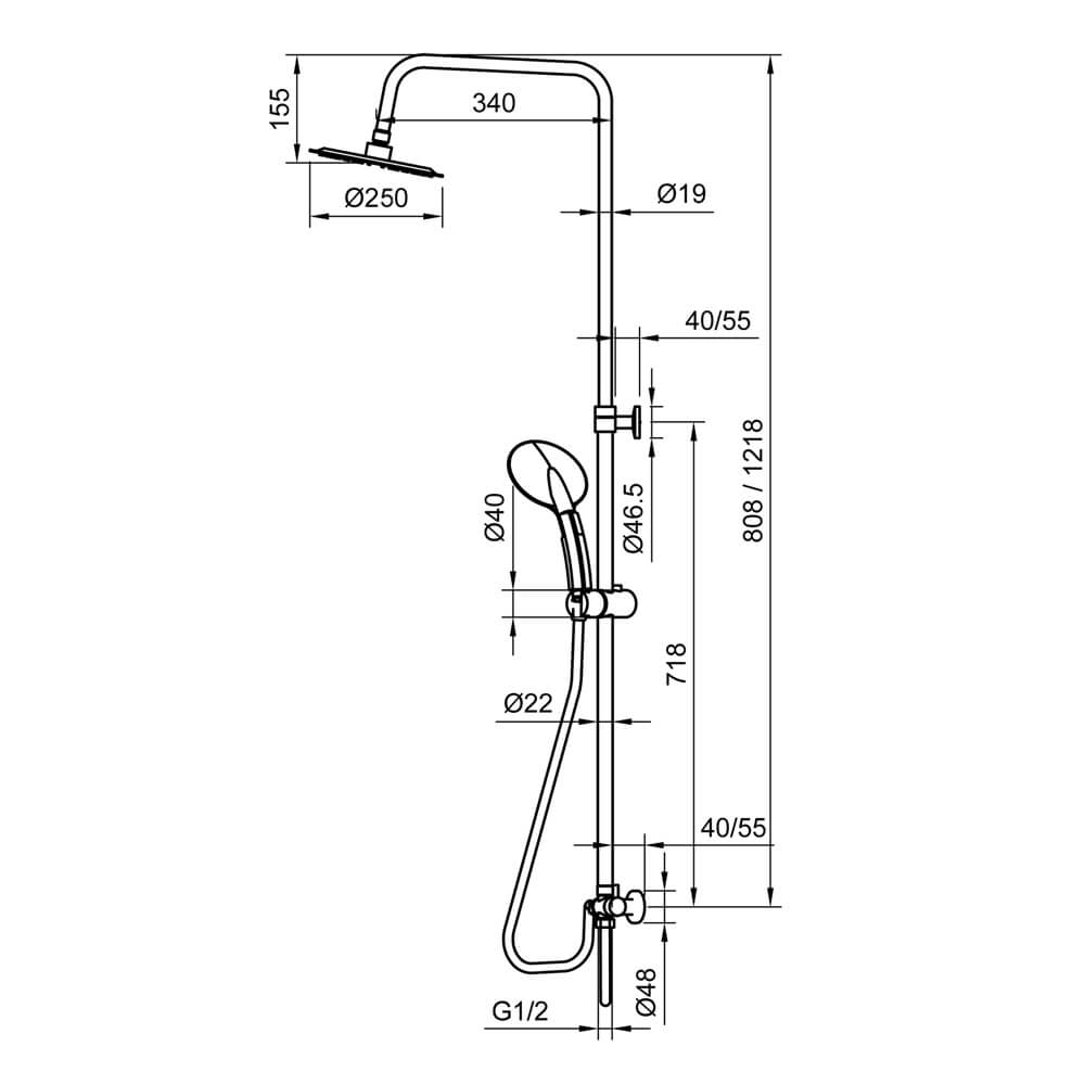 Colonna doccia tonda regolabile in acciaio con deviatore integrato doccetta 3 getti e soffione tondo ultra slim 25 cm