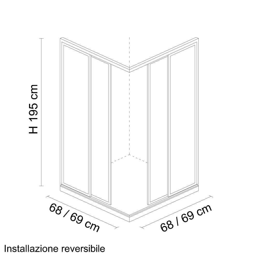 Box doccia 70X70 H195 da 6mm profilo in alluminio cromo e cristallo trasparente