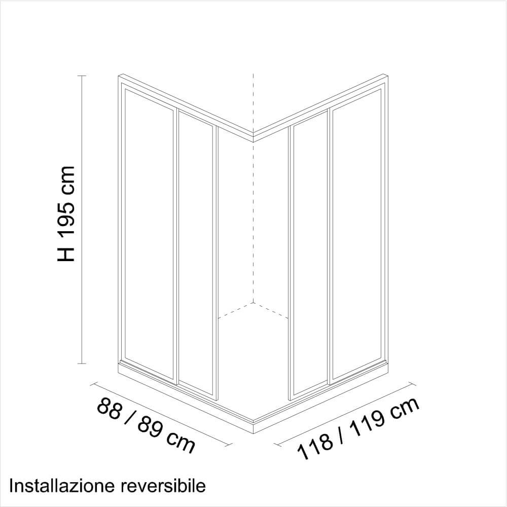 Box doccia 90X120 H195 da 6mm profilo in alluminio cromo e cristallo trasparente