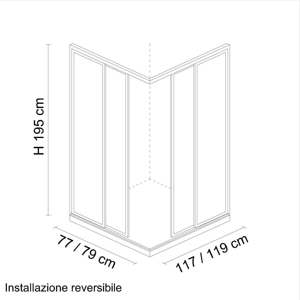 Box doccia 80X120 due ante scorrevoli lastra cristallo 6 mm profilo flat alluminio cromo regolabile h 195