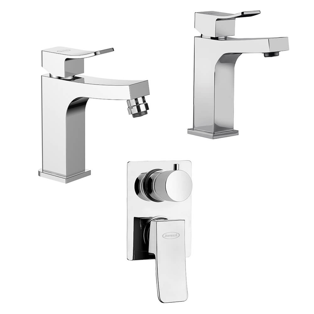 Set miscelatori lavabo + bidet + incasso doccia con deviatore Jacuzzi | rubinetteria Tank ottone cromato per piletta click clack