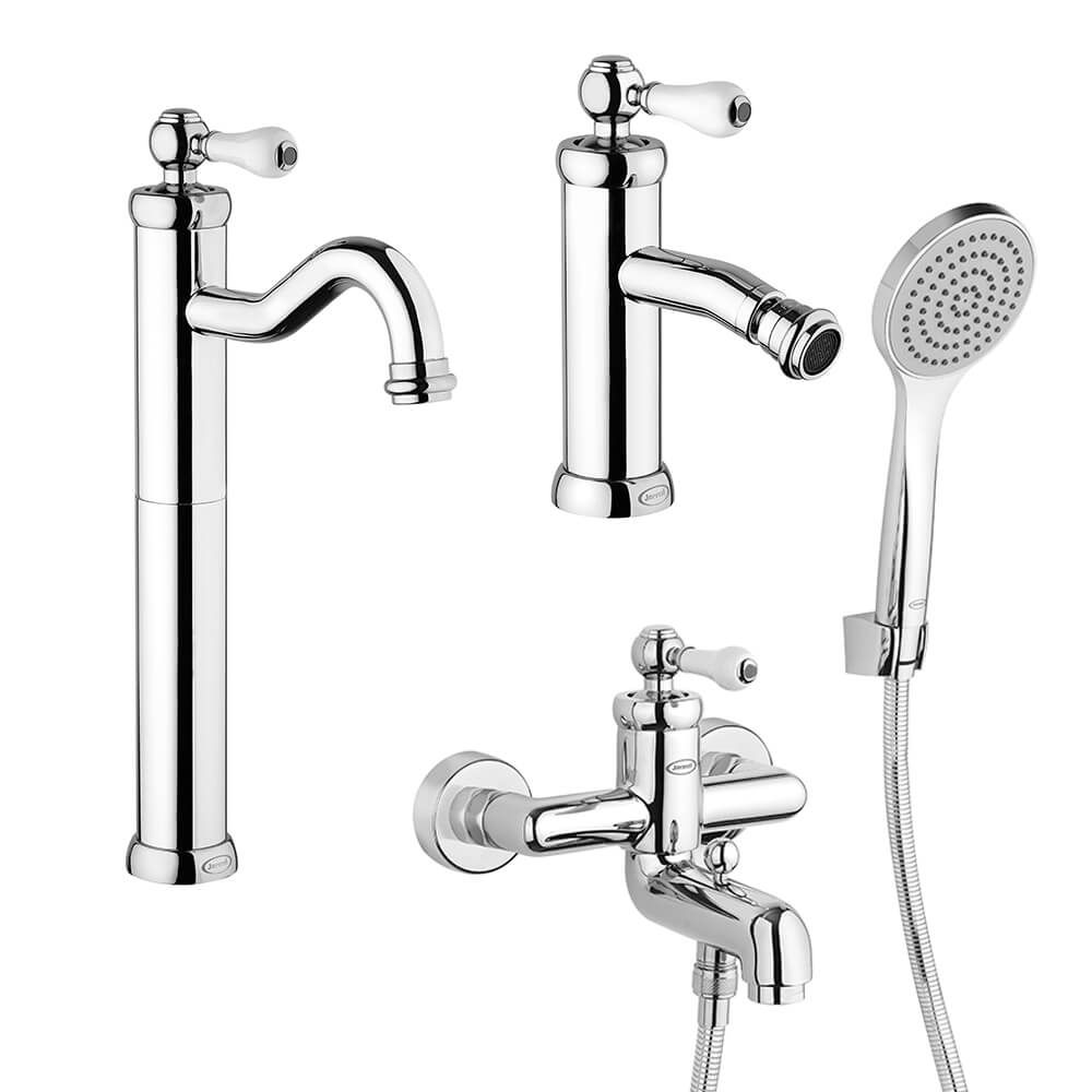 Kit rubinetti lavabo alto bidet e gruppo vasca serie Tosca di Jacuzzi Rubinetteria