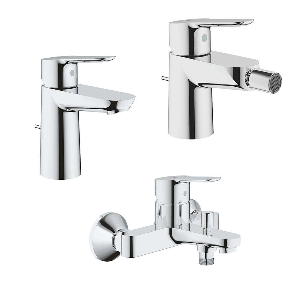 Set Miscelatori Grohe Bauedge lavabo bidet e vasca in ottone cromato con piletta di scarico INCLUSA