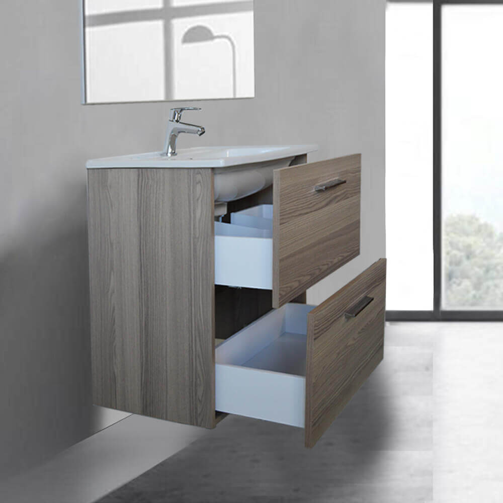 Mobile bagno Vitra 60 cm rovere scuro con specchio e lampada Led