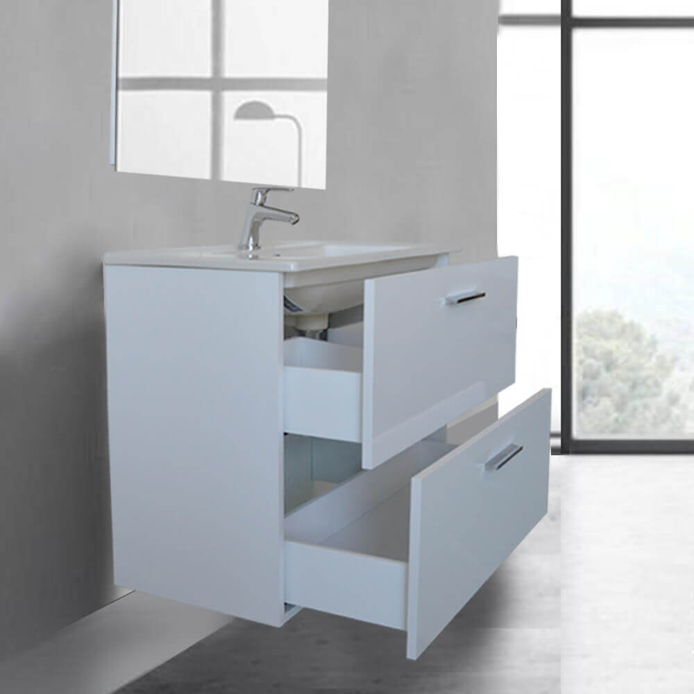 Mobile bagno 80 cm Vitra bianco con specchio e lampada Led