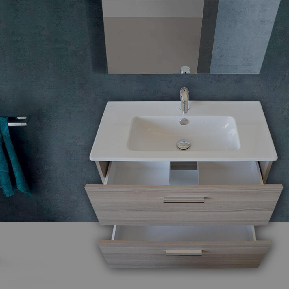 Mobile bagno 80 cm Vitra rovere scuro con specchio e lampada Led