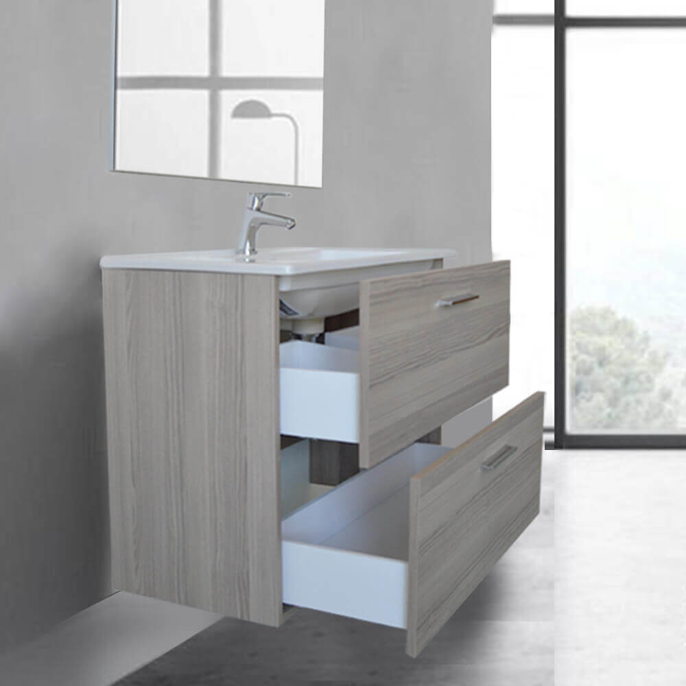 Mobile bagno 80 cm Vitra rovere scuro con specchio e lampada Led