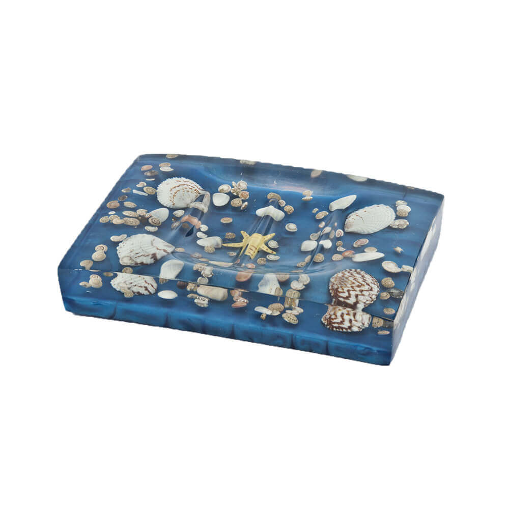 Set accessori da appoggio 4 pezzi Antille azzurro Dispenser Bicchiere Porta sapone e Scopino