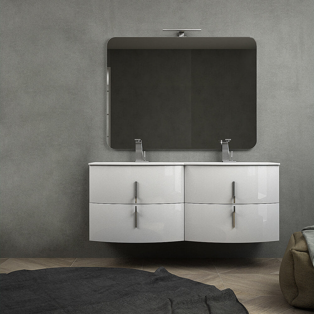 Mobile bagno doppio lavabo 140 cm bianco lucido sospeso