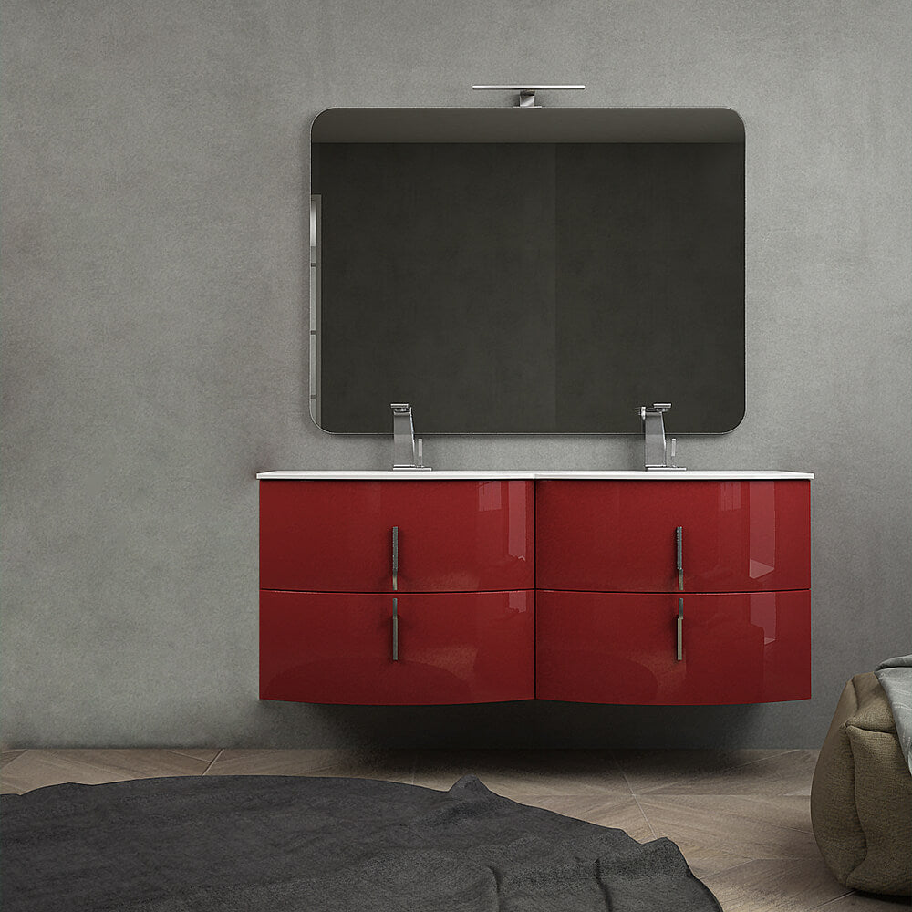 Mobile bagno rosso lucido doppio lavabo 140 cm sospeso