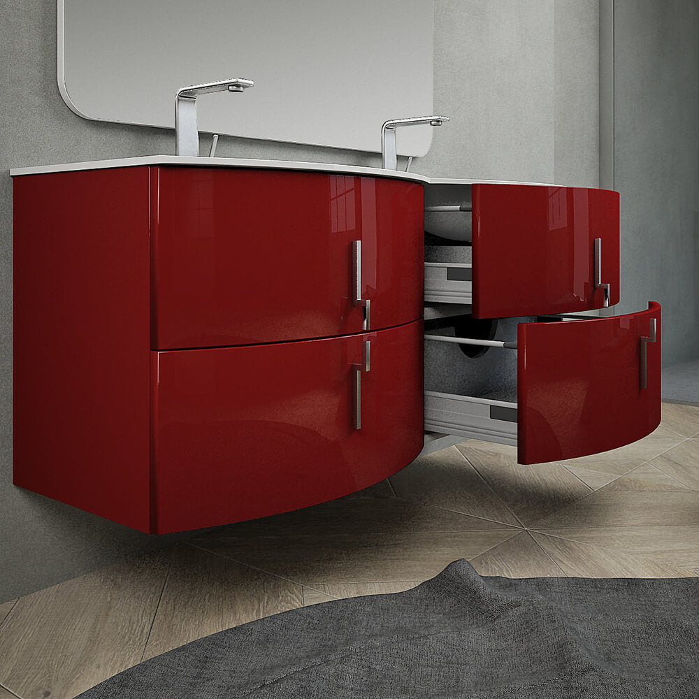 Mobile bagno rosso lucido doppio lavabo 140 cm sospeso