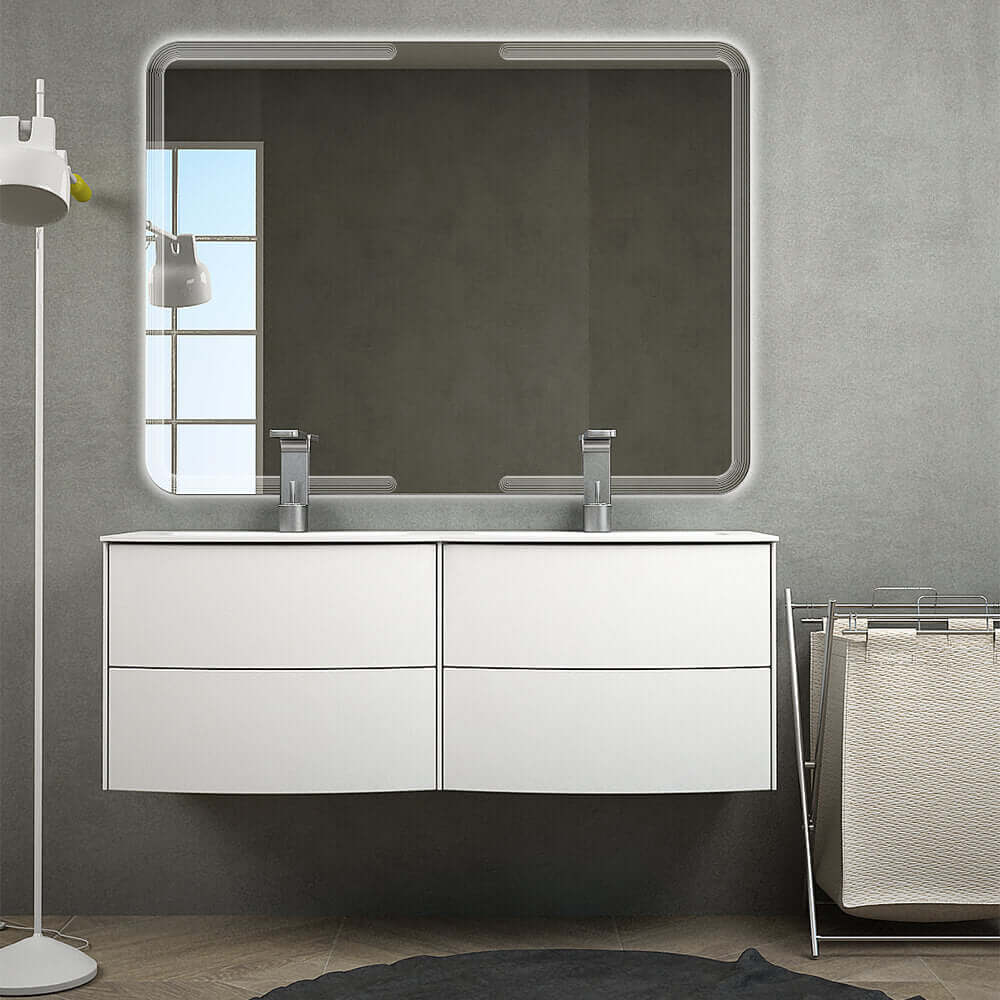 Mobile bagno 120 cm doppio lavabo sospeso bianco opaco Mod. Rio