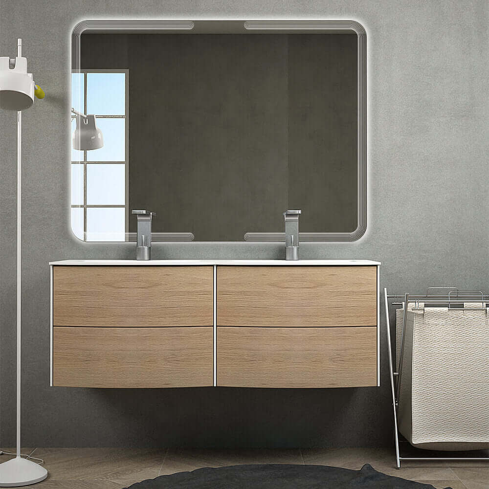 Rio mobile da bagno sospeso 120 cm doppia vasca rovere tabacco