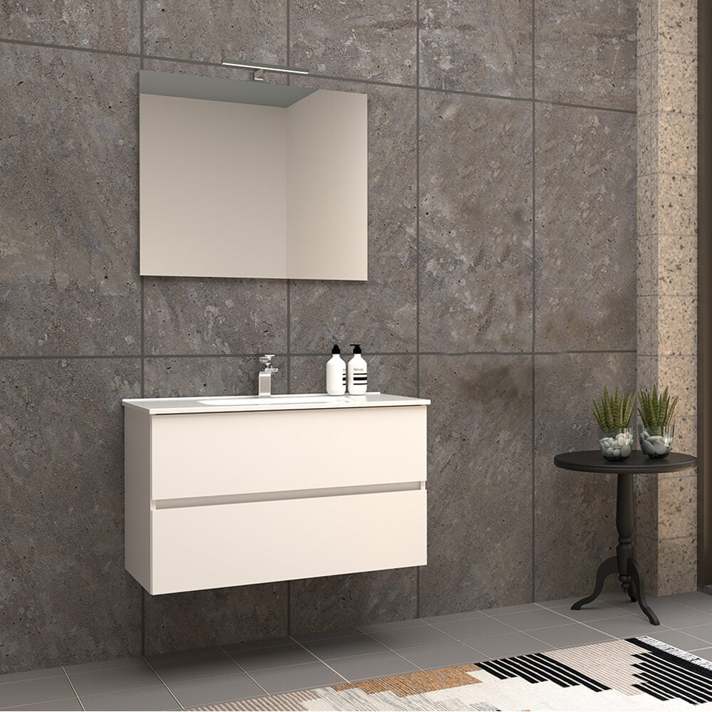 Mobile bagno 90 cm sospeso bianco lucido a doppio cassetto Roxy