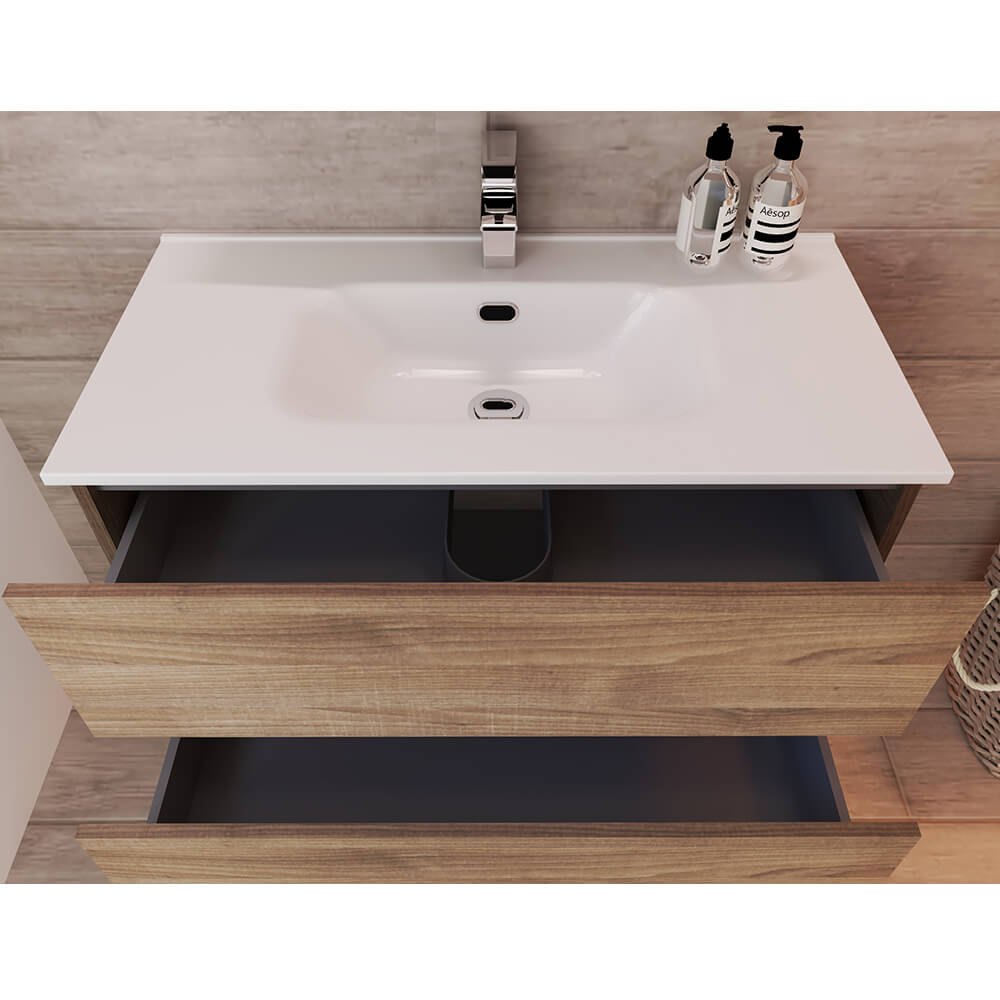 Mobile bagno sospeso Noce 90 cm doppio cassetto