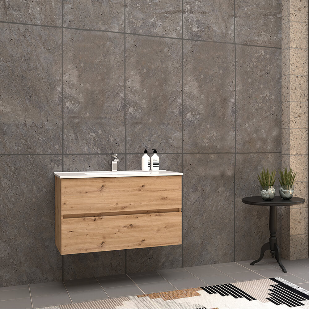 Mobile da bagno rovere nodato 90 cm sospeso Roxy