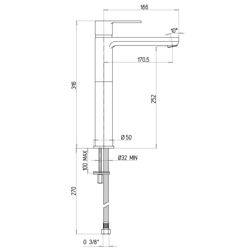 Miscelatore lavabo tipo alto Jacuzzi | rubinetteria Eolo ottone cromato per piletta clic clac 0E000493JA00