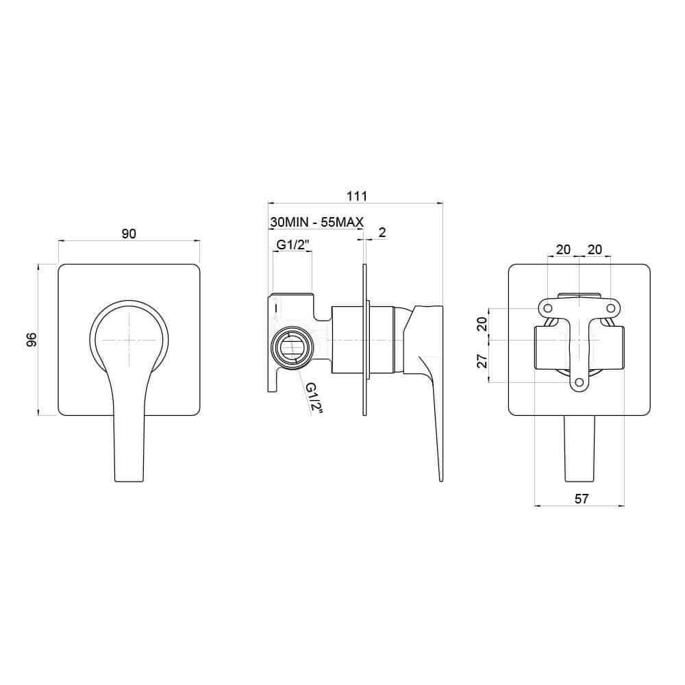 Miscelatore doccia incasso monoleva Jacuzzi | rubinetteria Moonlight ottone cromato 0MG00410JA02