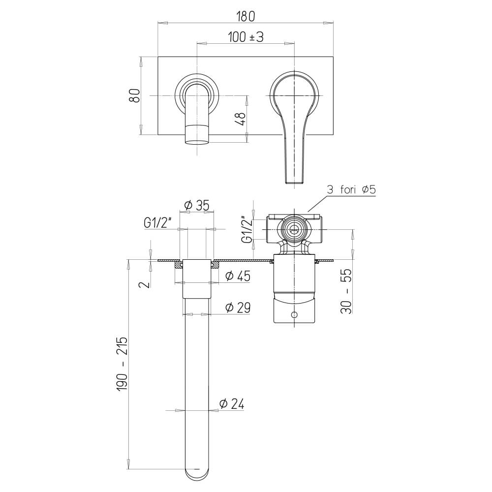 Miscelatore lavabo a muro con piastra Jacuzzi | Rubinetteria Moonlight in ottone cromato 0MG00497JA03