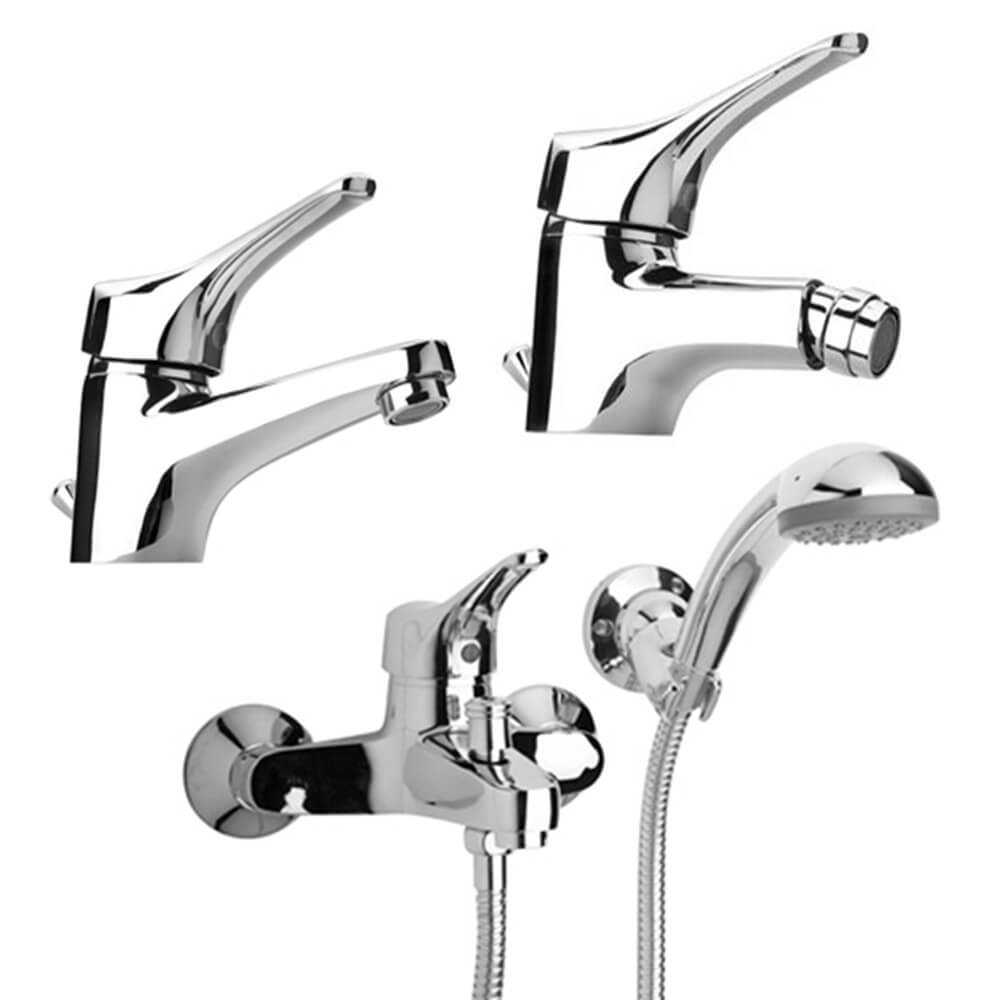 Set miscelatori lavabo + bidet + gruppo vasca Ariel di Piralla ottone cromato con PILETTA DI SCARICO INCLUSA 0RE00088A21 0RE00094A21 0RE00003A16