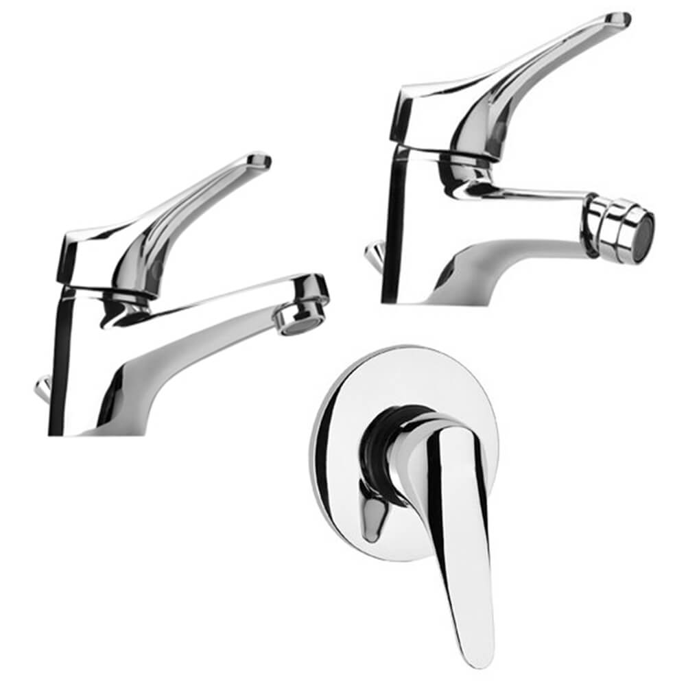 Set miscelatori lavabo + bidet + incasso doccia Piralla Ariel ottone cromato con PILETTA DI SCARICO INCLUSA 0RE00088A21 0RE00094A16 0RE00410A16