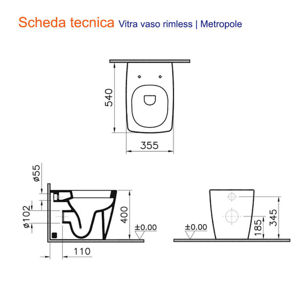 Metropole Vitra Sanitari wc e Bidet Bianco opaco filo muro