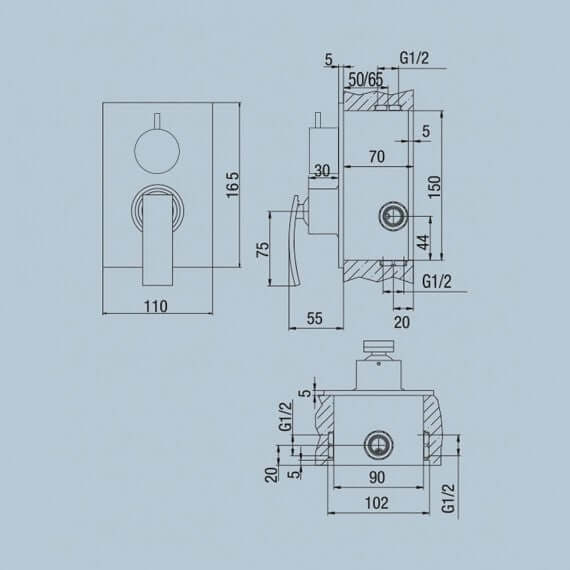 Miscelatore doccia incasso con deviatore monoleva Jacuzzi | rubinetteria Ray ottone cromato 0IO00400JA01